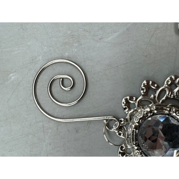 Elegant Silver-Tone & Faceted Hanging Ornament Metalwork & Teardrop 6" READ - Picture 9 of 10